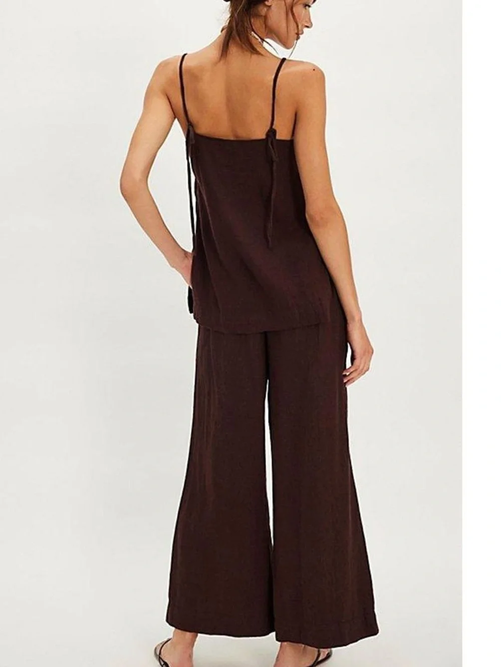 Free People sightseer embroidered linen set, large, espresso combo